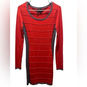 Ultra Flirt Ribbed Red and Gray Sweater Bodycon Dress M